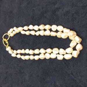 Cultured Ivory Fresh Water Double Strain String Pearl Necklace Gold Clasp